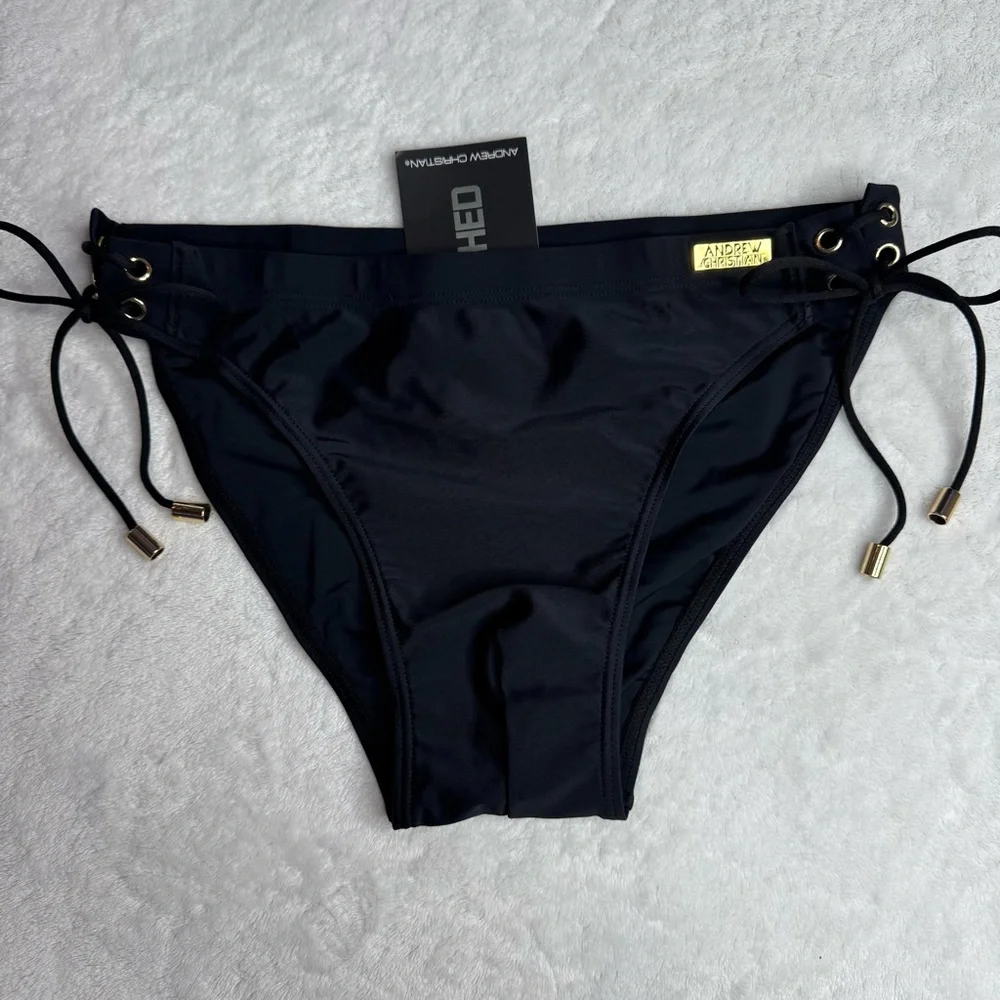Andrew Christian Black Bikini Bottom with Gold Accents - Picture 3 of 5